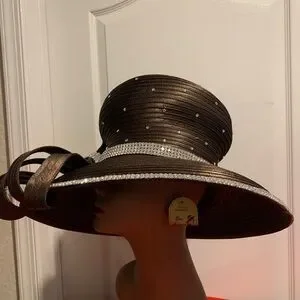 Elegant Brown Hat with Rhinestone Accents Accessories | Shellieelegant Brown Hat With Rhinestone  main image 2